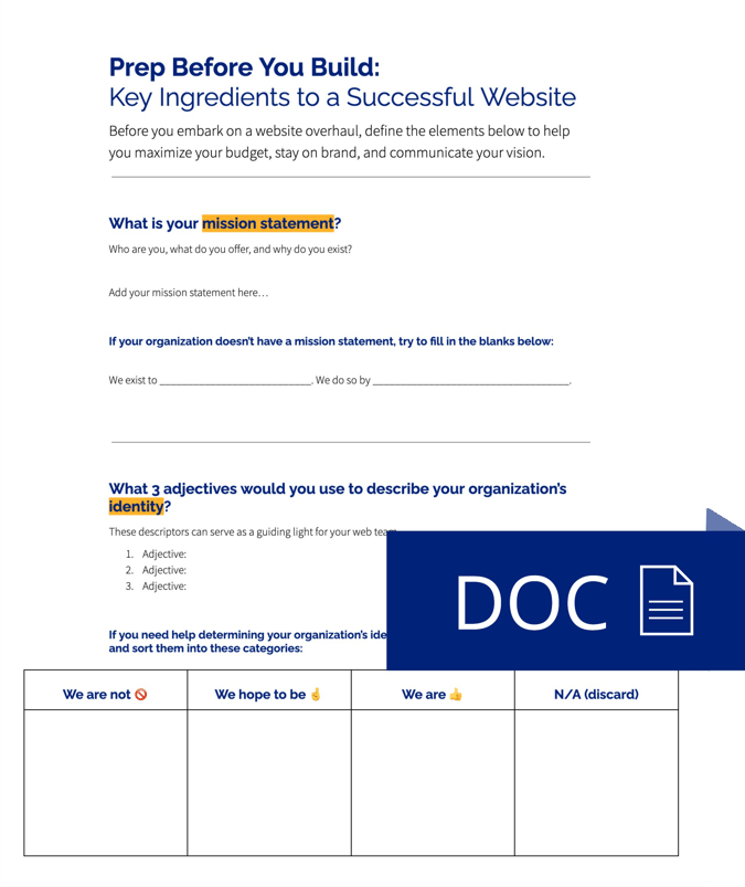 Pixo Website Prep Worksheet